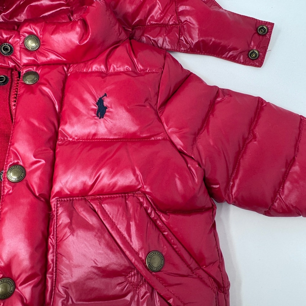 Ralph Lauren Puffer Jacket Girls Red Hooded Down Coat 6 Months - Picture 3 of 9